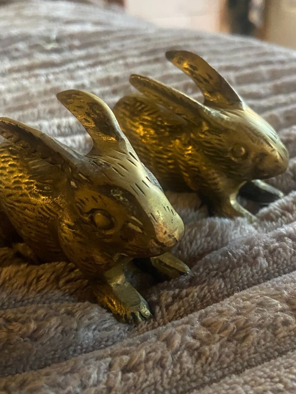 Vintage Brass Rabbit Figurine – Mid Century Modern Bunny Sculpture – Two